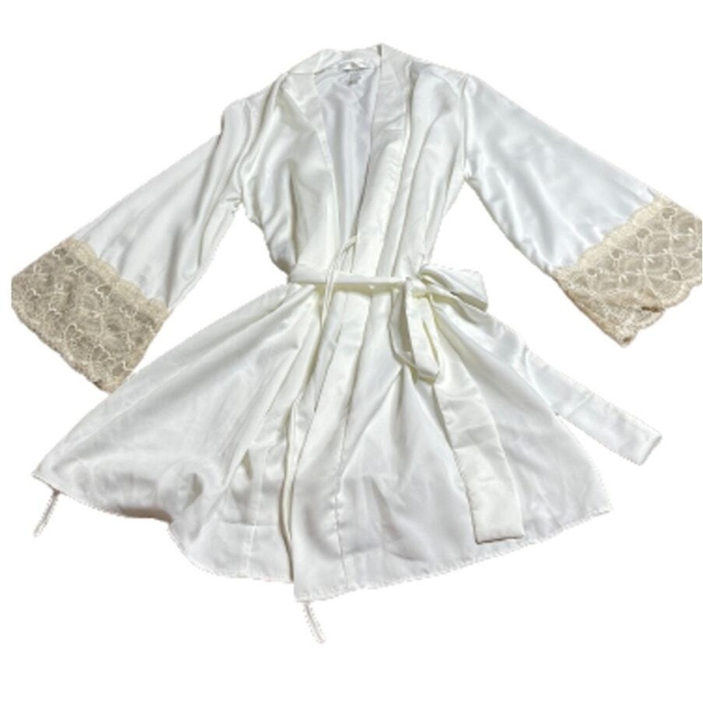 Flora by Flora Nikrooz Women's Lace Cuff‎ Comfy Robe CREAM Size S/M